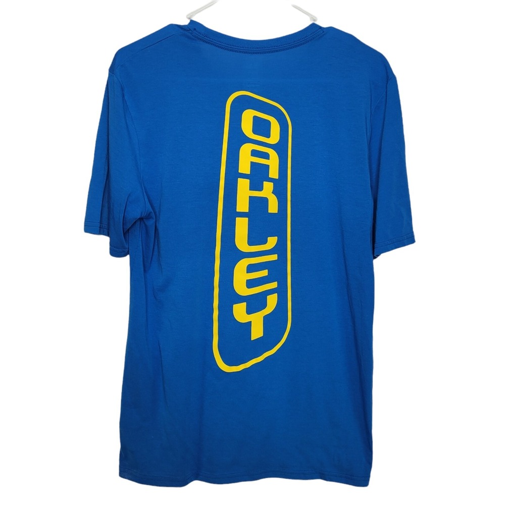 Oakley TShirt Men's Size Medium Blue Yellow Short Sleeve Graphic Ohydrolics‎